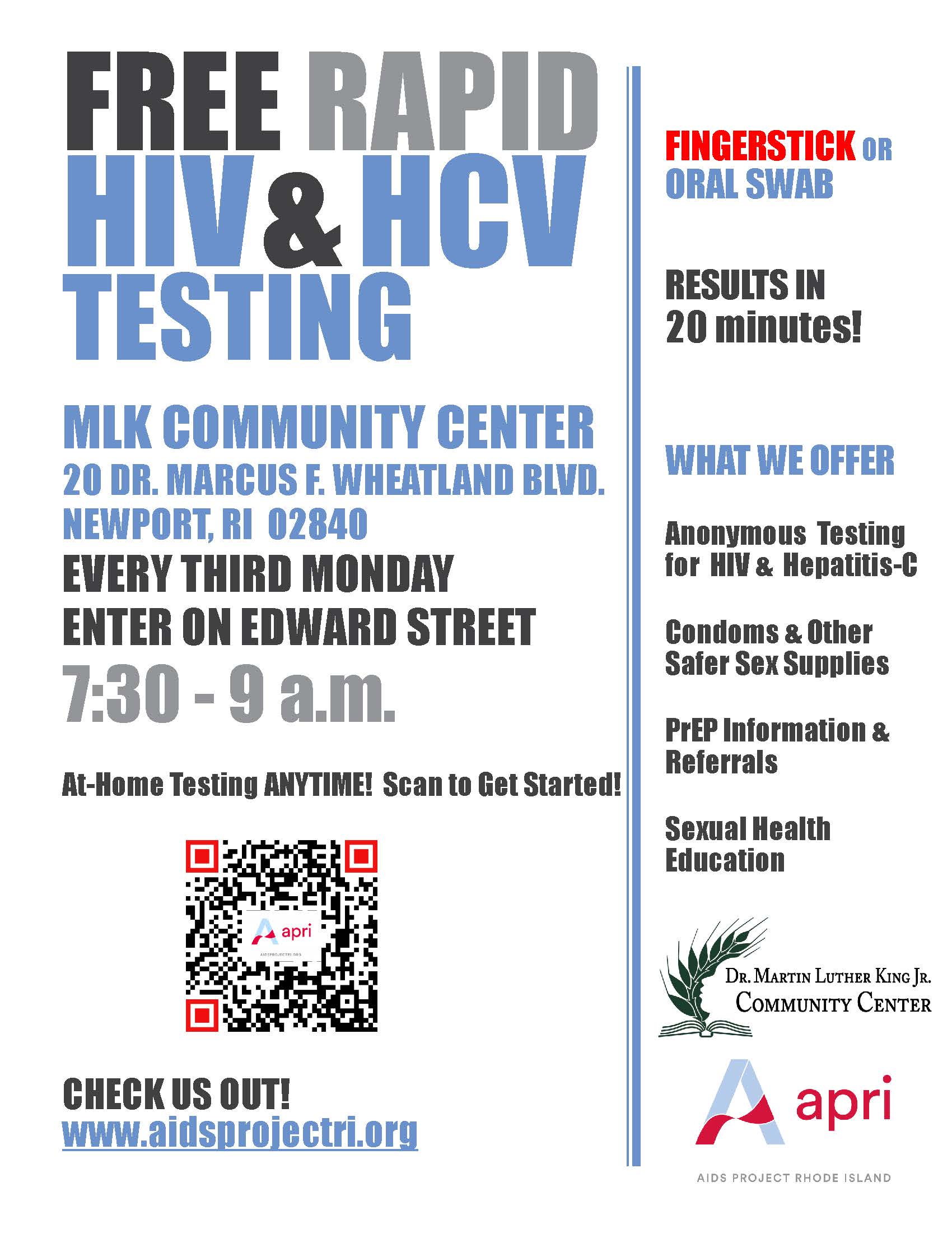 HIV & HCV testing third Monday every month