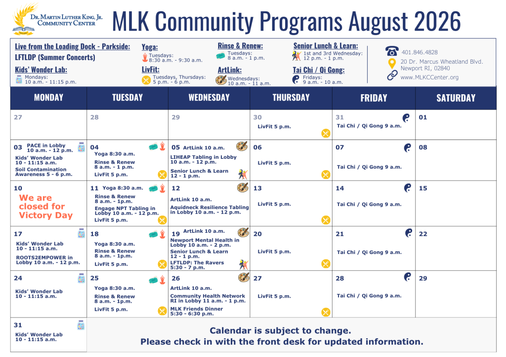 August Community 2026 English Calendar