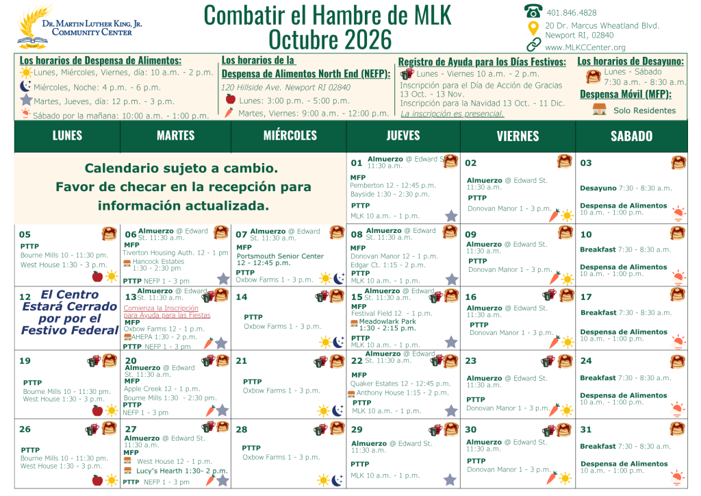 Oct. 2026 Hambre Spanish Calendar
