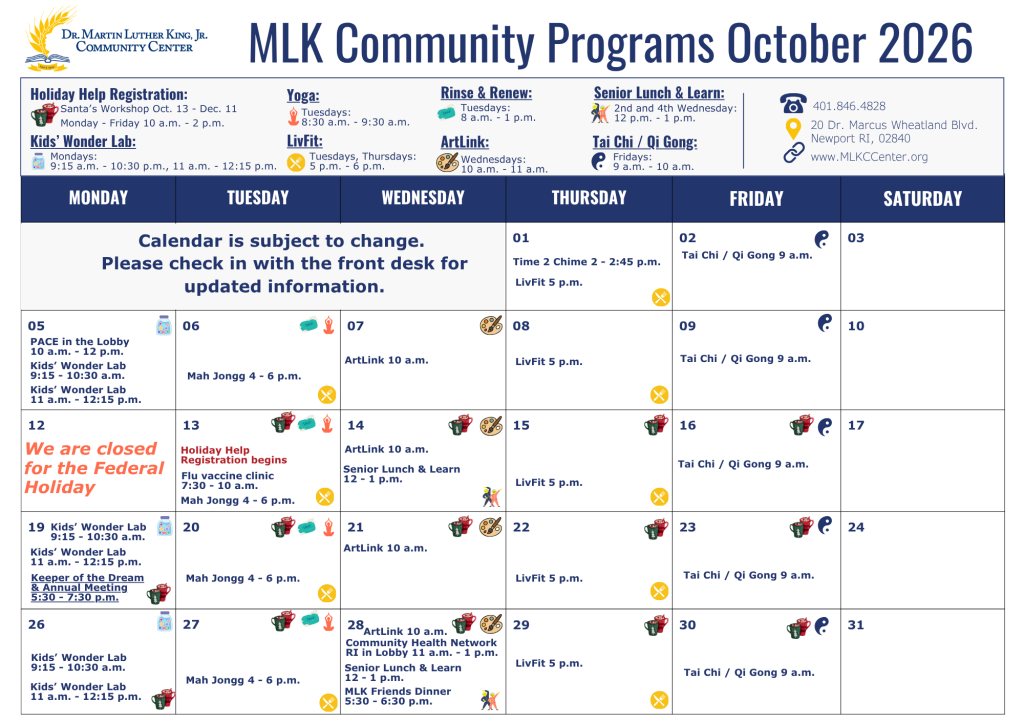 Oct. Community 2026 English Calendar